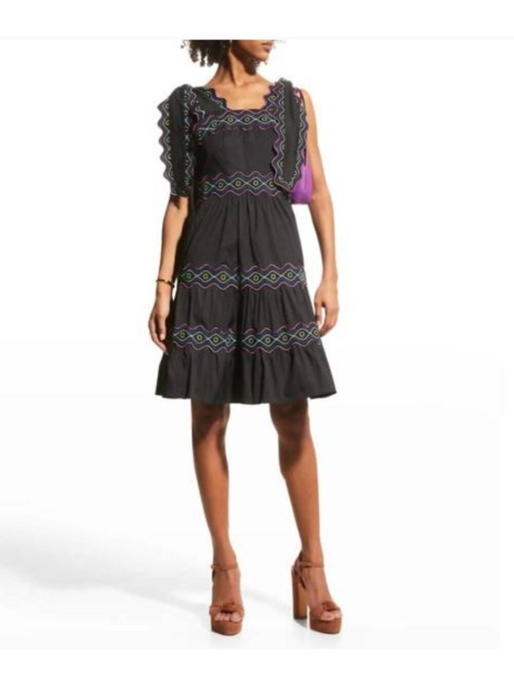 Celia B Size Umi Short Dress In Black Tie Shoulder Scallop Edge NWOT - Size S